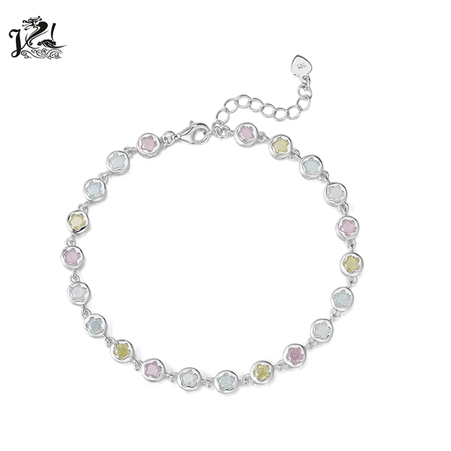 925 sterling silver tennis bracelet jewelry zircon multi colored stone bracelet for women