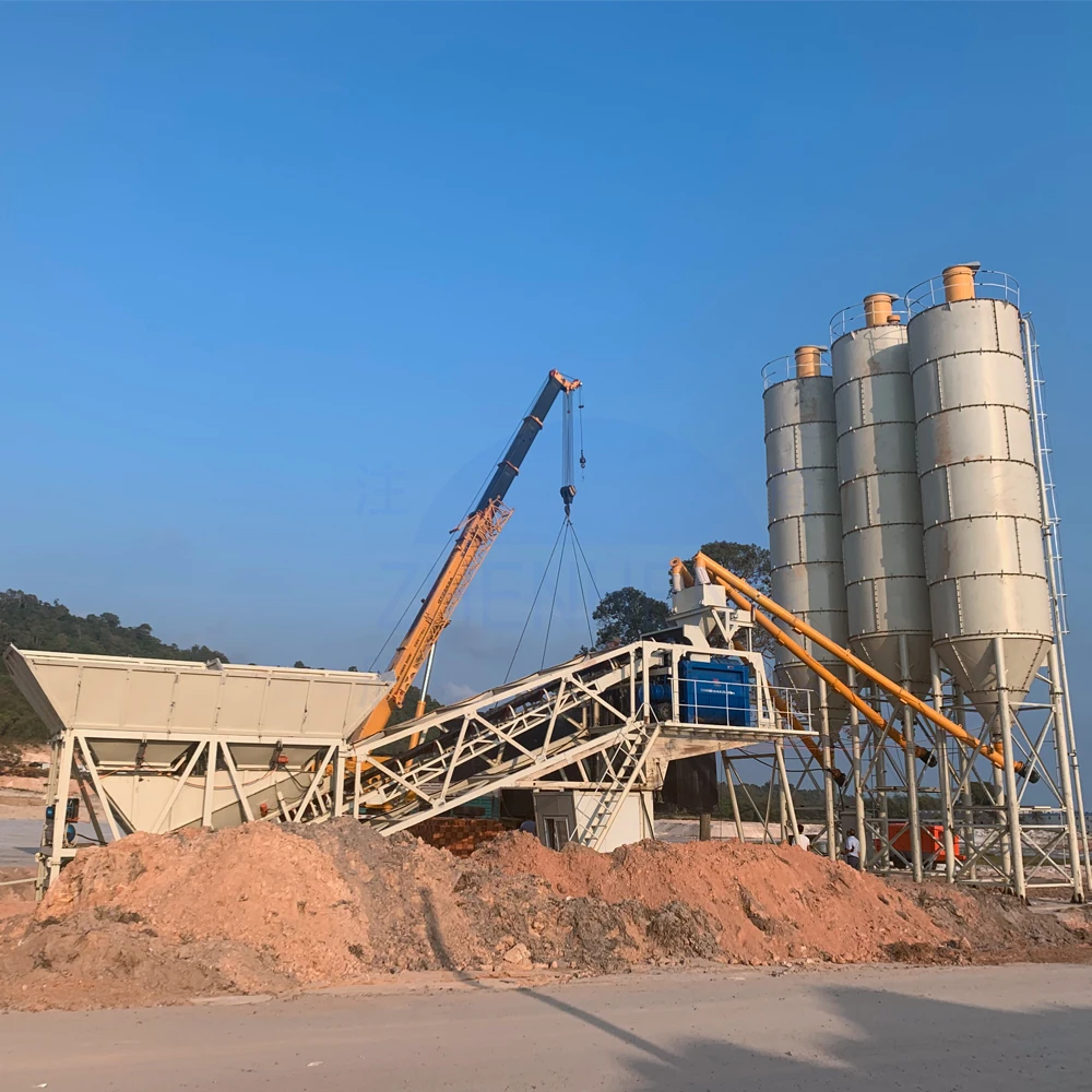 Hzs60 Electric Belt Conveyor Feeding Type Small Fixed Ready Mix Concrete Batching Plant New Production Line Cement Mixer Beton