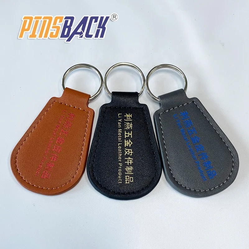 Hot selling black brown leather keyring custom brand engrave color logo keychain middle size leather tag
