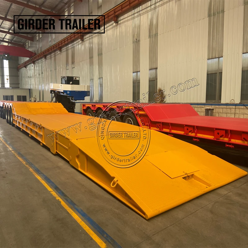 2/3/4/5 axles 50T 80T 100T 120T hydraulic folding gooseneck lowboy lowbed semi trailer with front free for sale