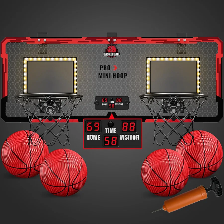 Two Player Basketball Board with Light Scoring Dunk Free Punch Hanging Door Basketball Board