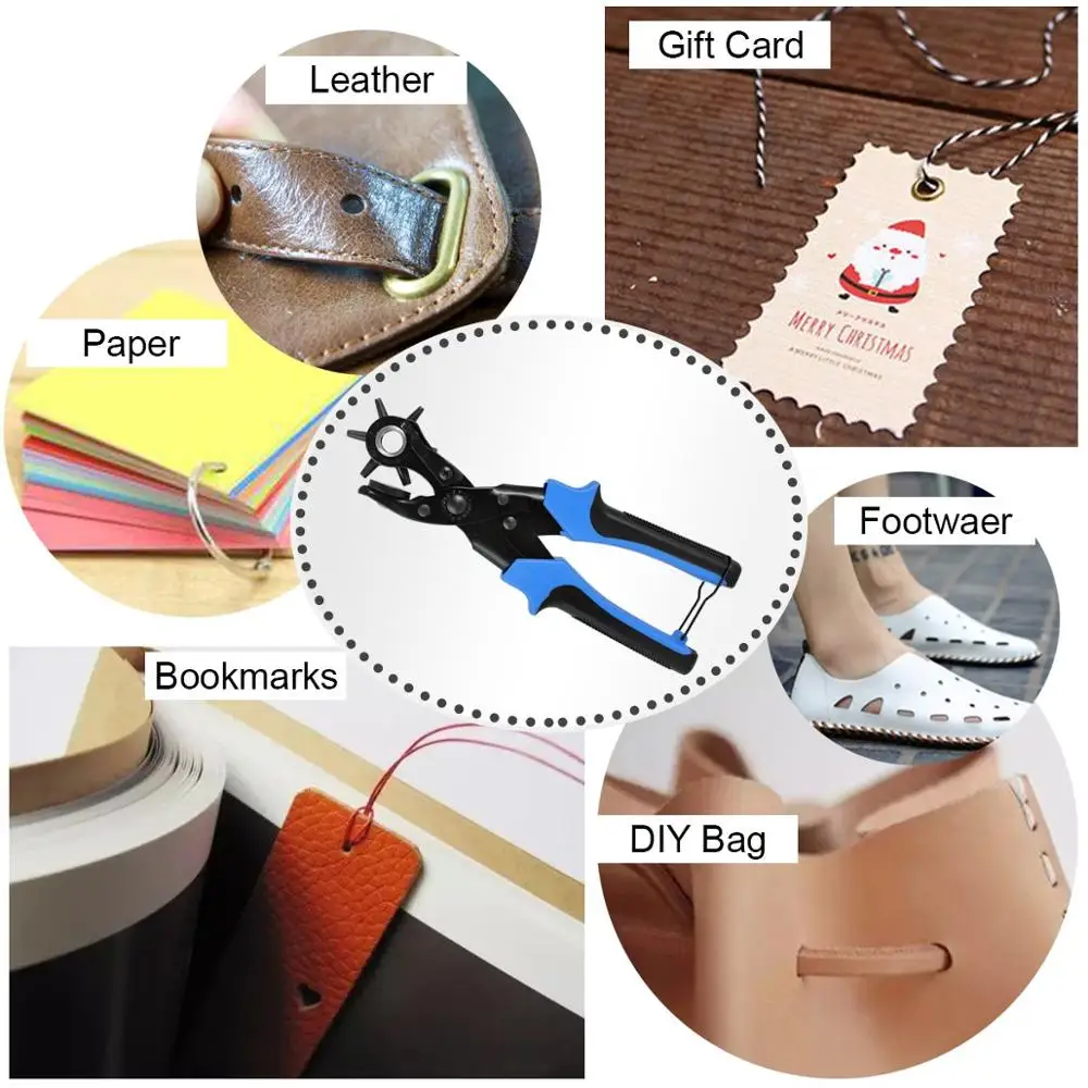 Leather Belt Hole Punch Set with 6 Holes Size Tool for Watch Strap Shoe Leather Hole Punch Plier