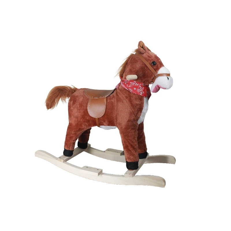 Promotion Children lovely Music stuffed plush Rocking horse toys with wooden base for the kids