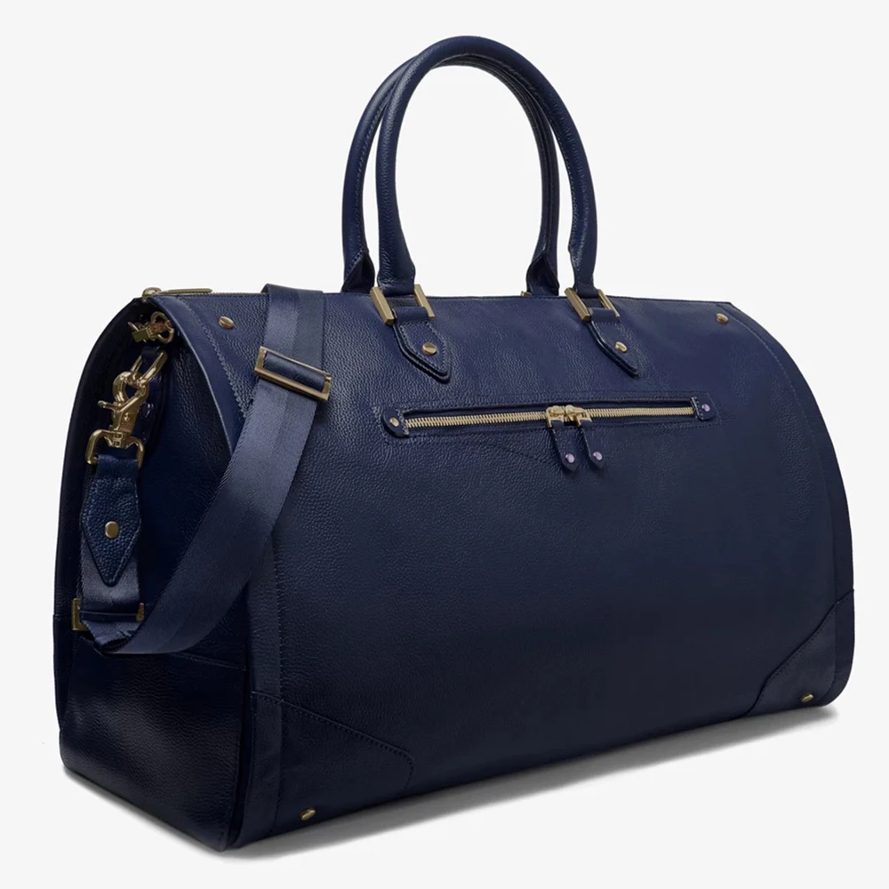 Custom Pebble Leather Ladies Foldable Garment Dress Duffle Travel PU Weekender Bag For Women