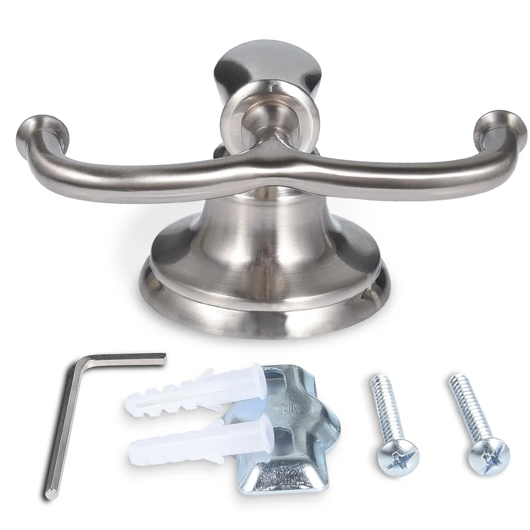 Simple Stainless Steel Double Towel Hook Robe and Hand Towel Hanger with Heater for Home Kitchen Hotel-Nickel Finishing