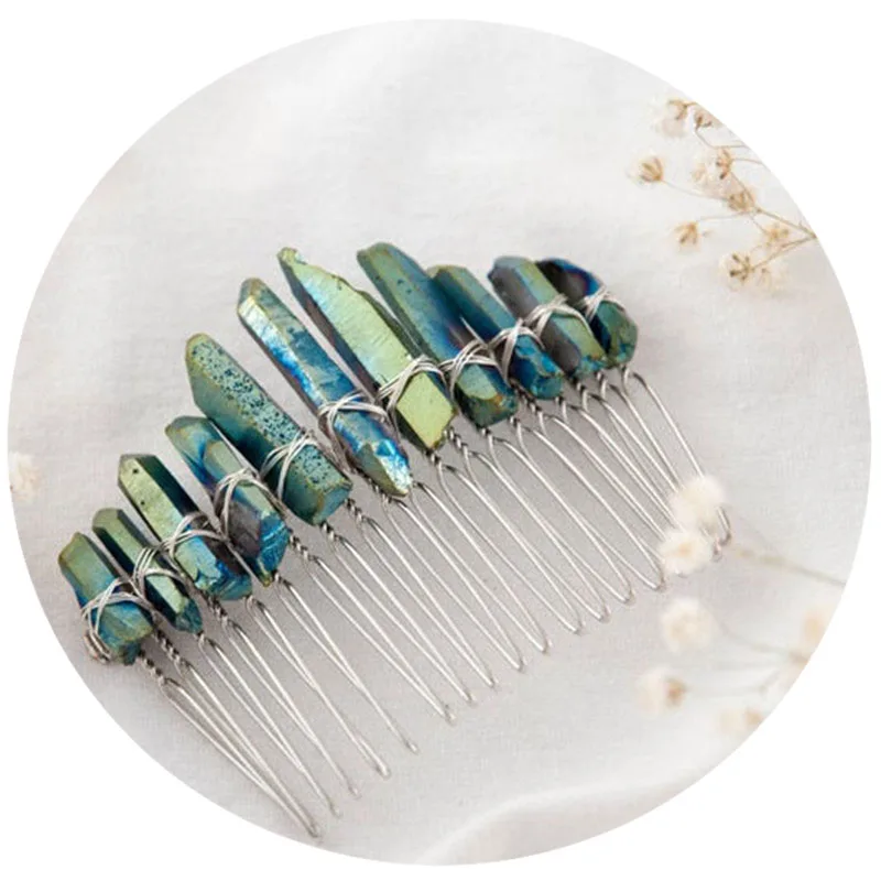 
Raw Crystal Magic Quartz Comb Natural Rock Crystal Shards on a 8cm Hair Comb Healing Powerful Beautiful Hair Accessory. 