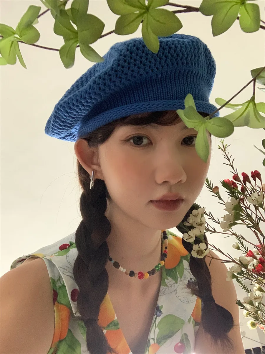 wholesale spring and summer thin beret Korean engraving breathable beret children show light painter Beret hat for women