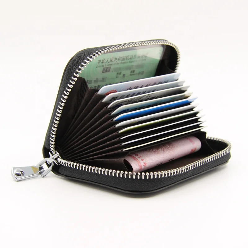  Women Business Card Holder Genuine Cow Leather Wallet RFID Blocking Female Credit Red Black Pink New
