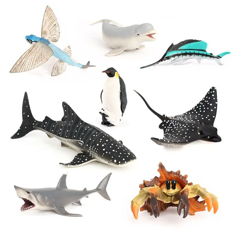 PVC Solid Simulation Ocean Animal Figure Toys Sharks Whales Dolphin Bath Toys Plastic Cake Toppers Toys Sea Animal Figurines