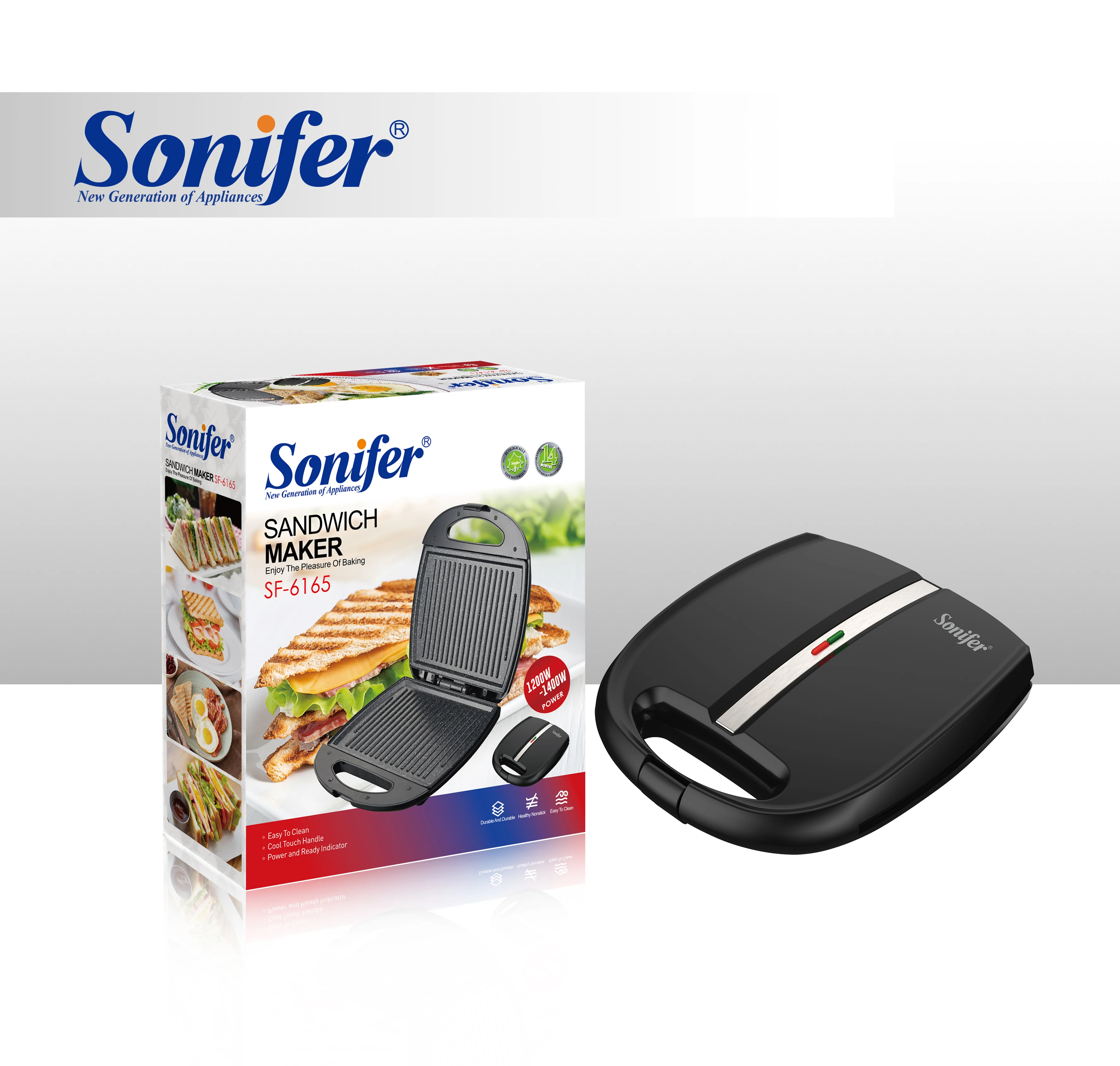 Sonifer SF-6165 new household 1400w big heating cooking plate electric grill single breakfast waffle sandwich maker
