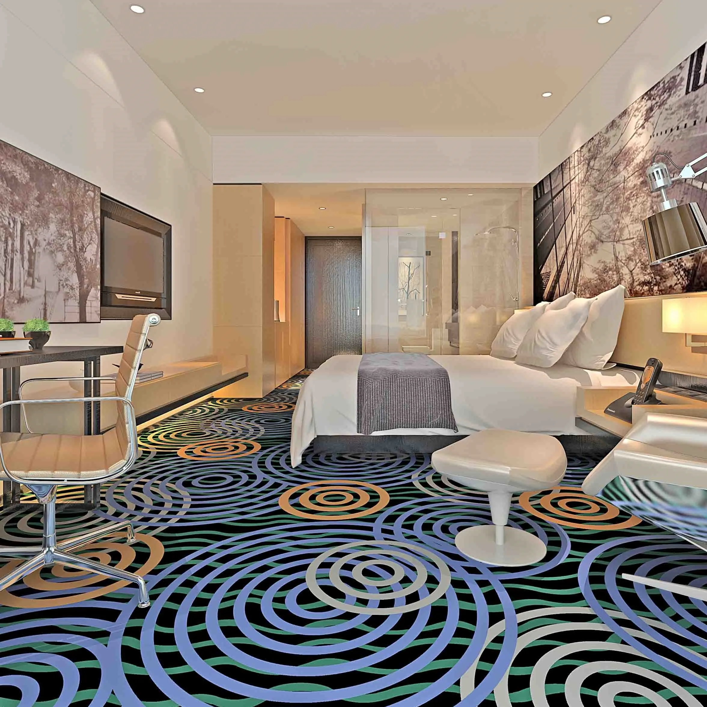 Hotel room printed nylon carpet full carpet striped pattern manufacturers can be customized