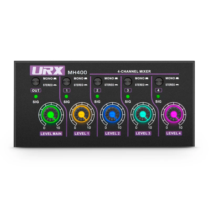 Юрх MH400 мини стерео Ультра низкий уровень шума 4 канальный линейный аудио смеситель для небольших клубов или бары микрофон бас и Гавайских гитар клавиатуры
