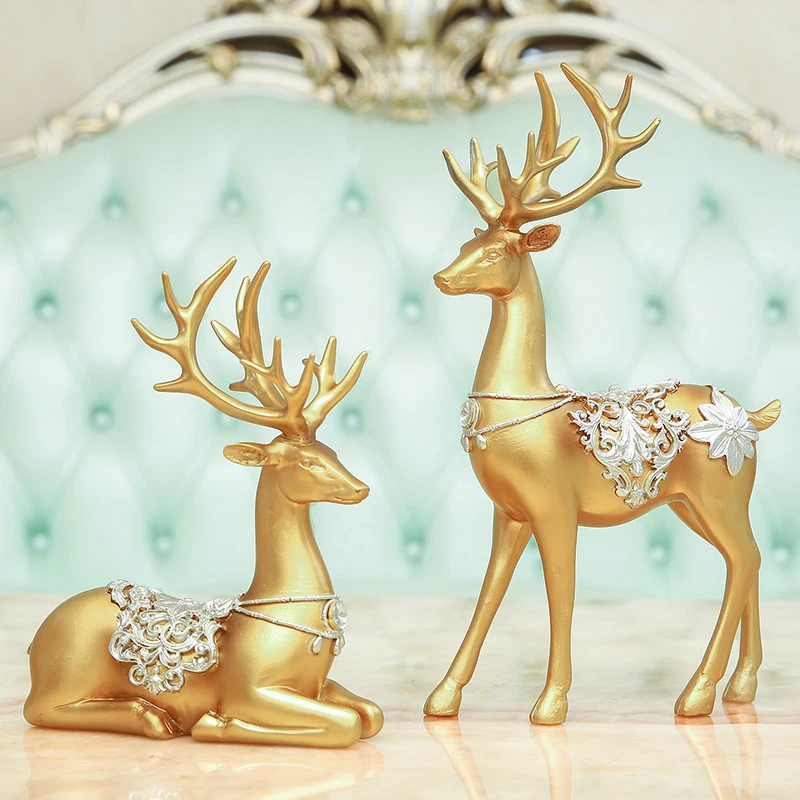 2 Pcs European Style Resin Deer Figurine Statue Home Room Decor Crafts Sculpture Modern Art ornaments