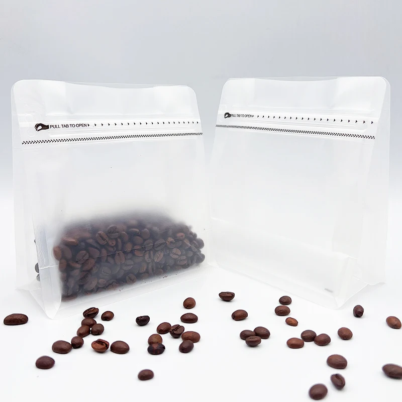Free samples new arrival 250gr coffee bag transparent square bottom packaging pouches