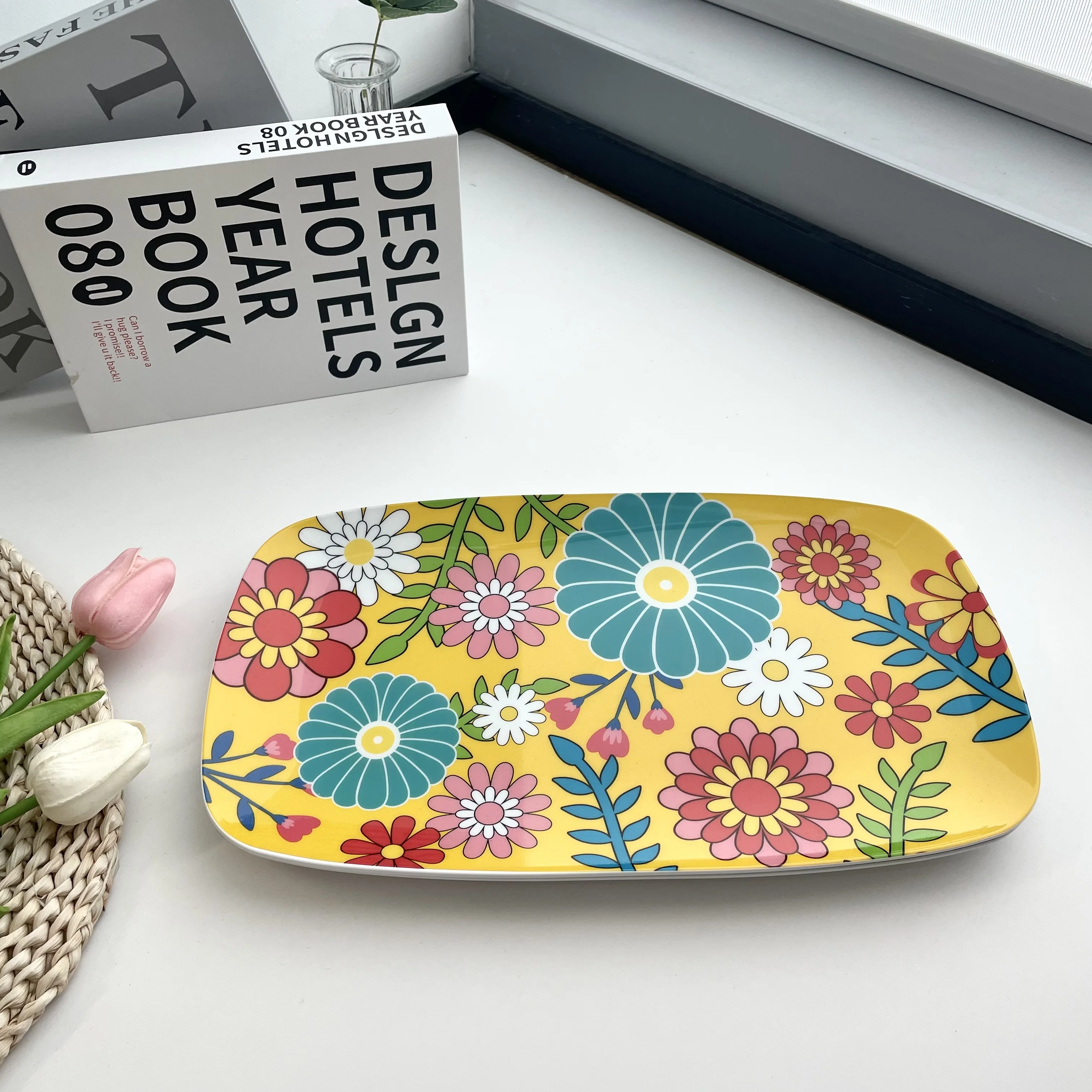 Custom Plates Sushi Dessert Flower Design Japanese Style Plastic Rectangle Plates