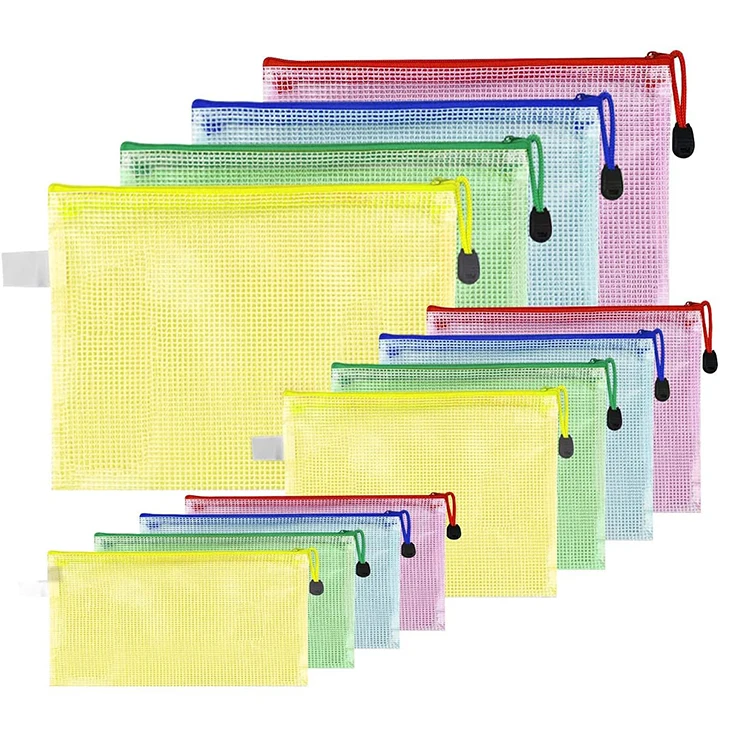 Custom plastic clear file folder a4 size PVC mesh offices supplies document bag with zipper