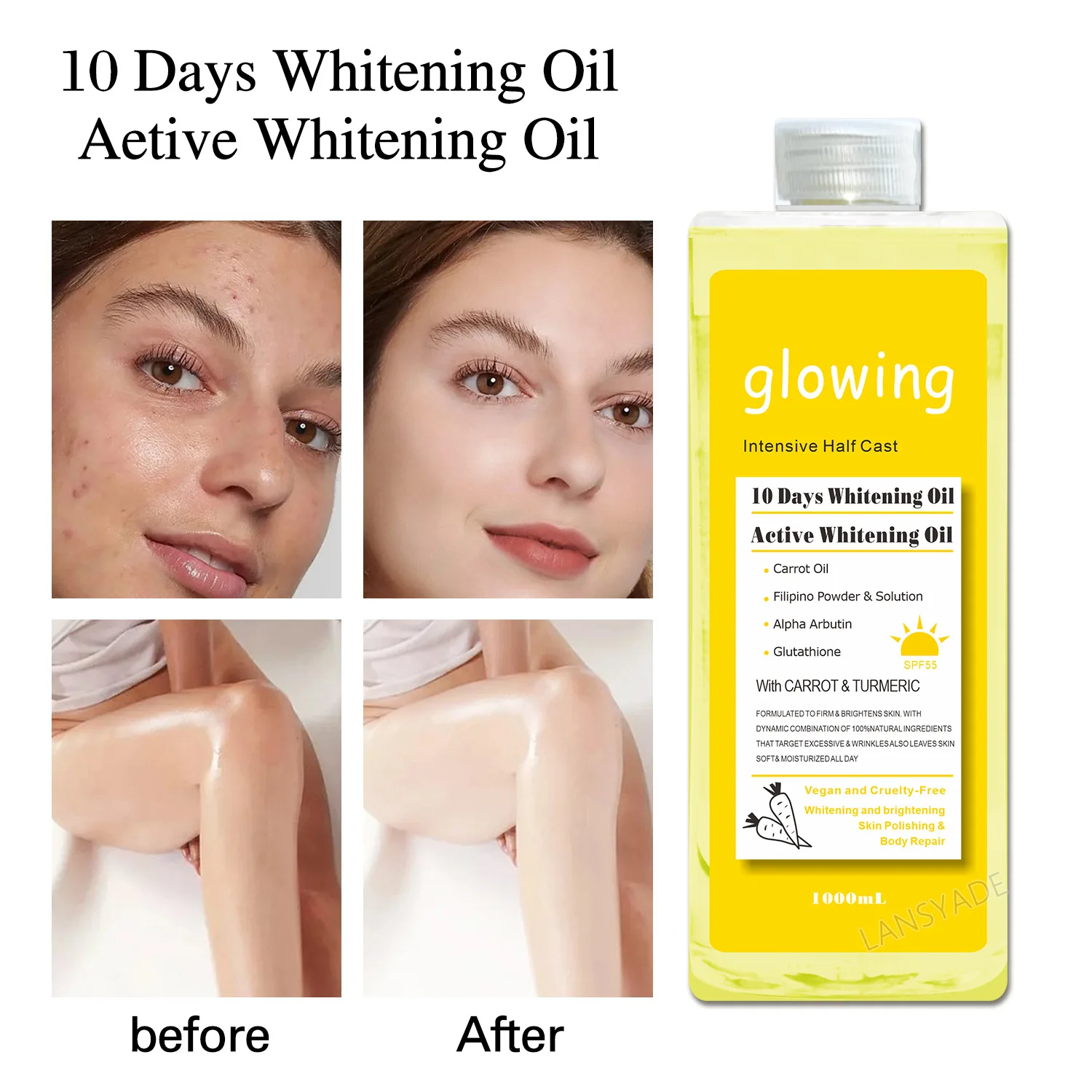 LANSYADE carrot Massage Oil Moisturizing Brightening Facial Skin vitamin C whitening body massage oil 1000ml