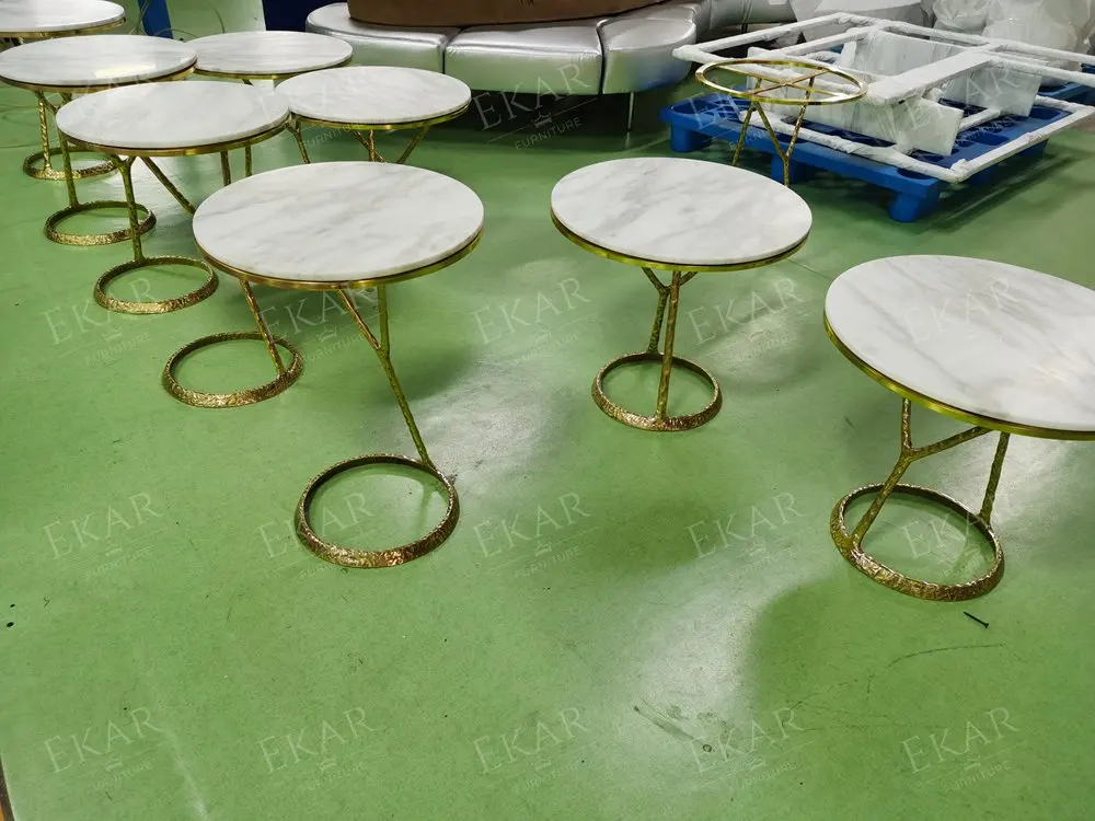 Modern Luxury Forged Marble Table with Polished Brass and Matte Gold Finish Base Console Tables for Living Room Home Furniture