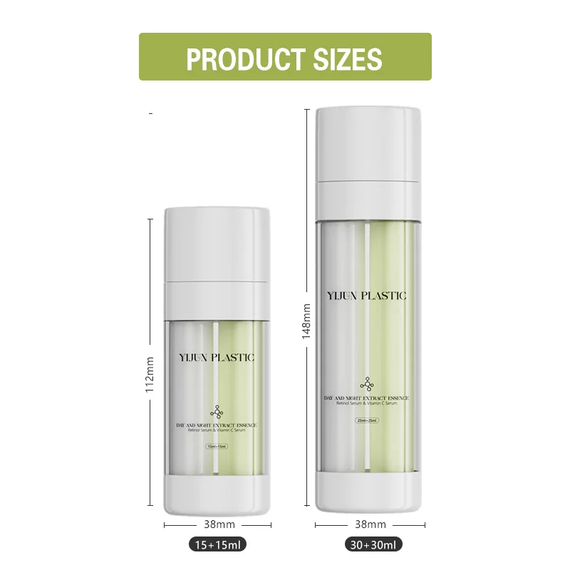 15ml+15ml /30ml+30ml Plastic Airless Dual Chamber Pump Cosmetic Double Tube Screw Cap Lotion Lotion Bottle PE PUMP Sprayer