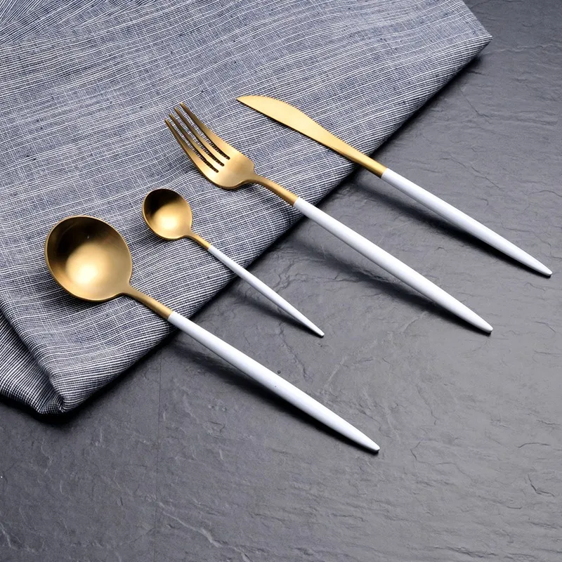 304 Restaurant Flatware Gold Laser Premium Pvd Coating Sets Christmas Stainless Steel Cutlery Set