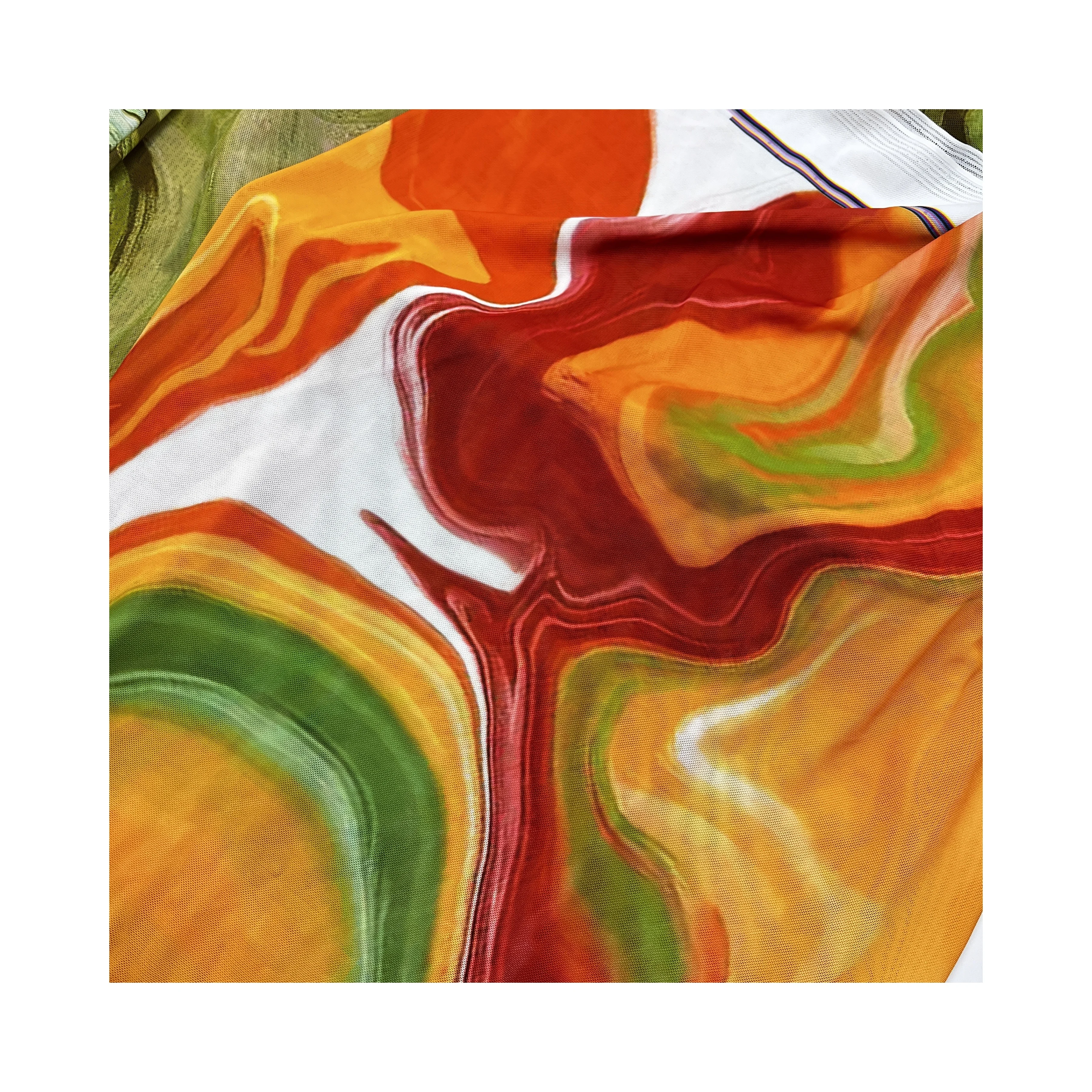 High quality luxury 93%polyester 7%spandex blend elastic mesh tie-dye printed fabric for dresses