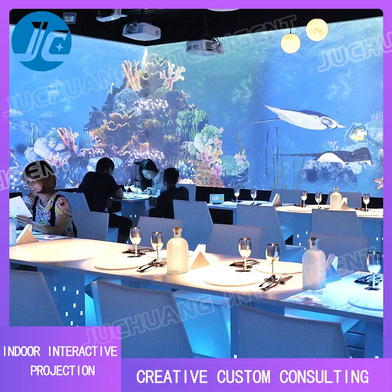 New design interactive restaurant technology projection dining table interactive restaurant  table