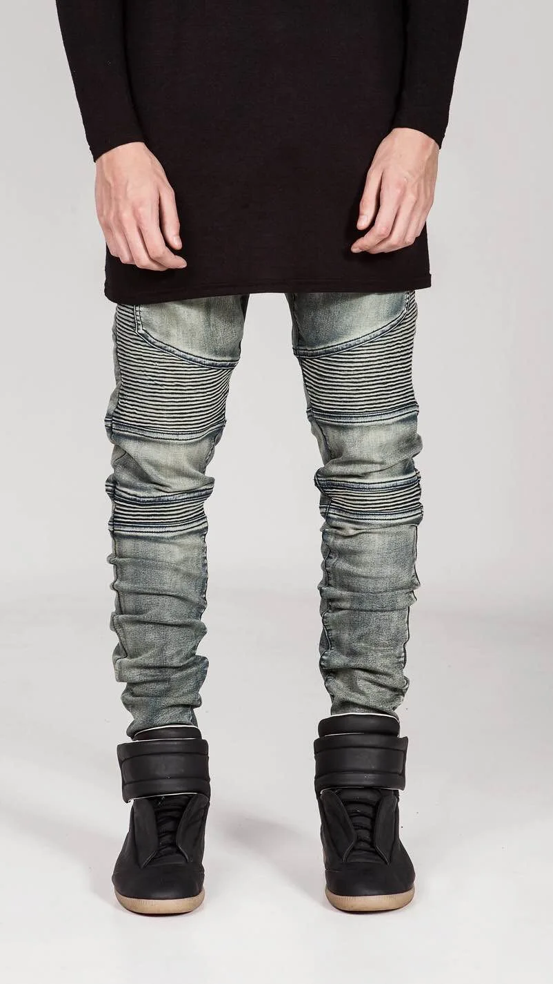 Mens Jeans Ripped Distressed Skinny Pencil Pants Solid Color Streetwear Hip Hop Clothing Denim Wholesale Pants