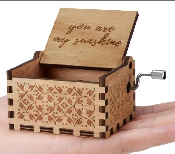 Wood Laser Engraved Vintage Hand Cranked Cute Boxes wooden music box