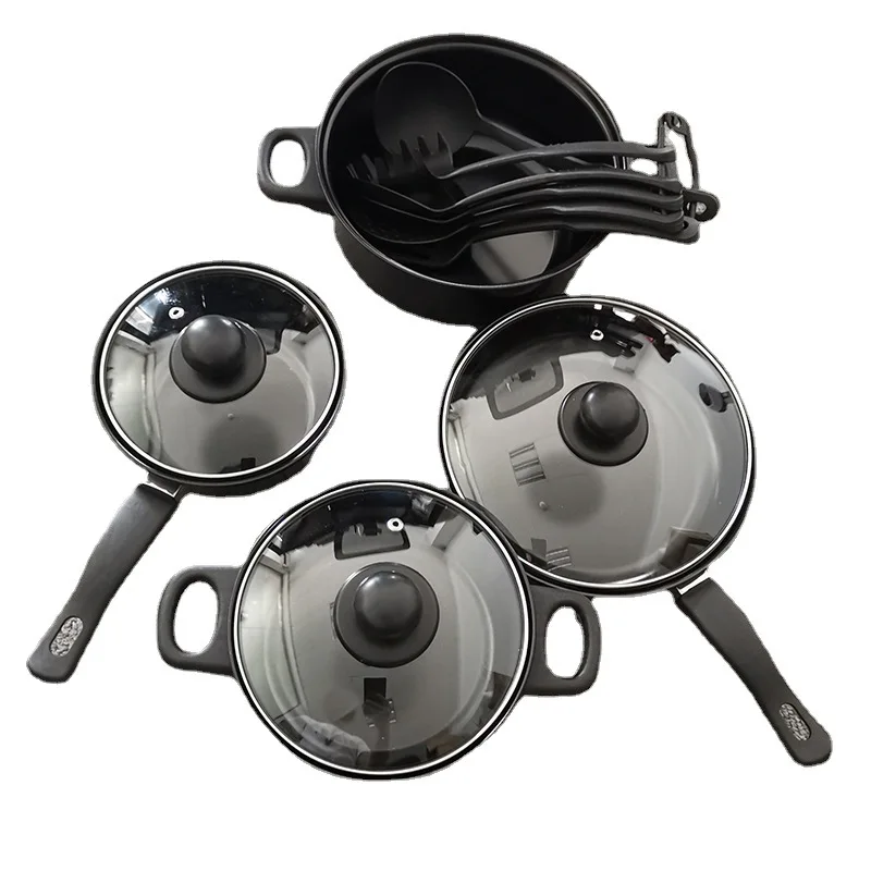 High Quality 13-Piece Cast Iron Cookware Set for Camping Nonstick Kitchen Utensils with Coating Metal Cookware Pan