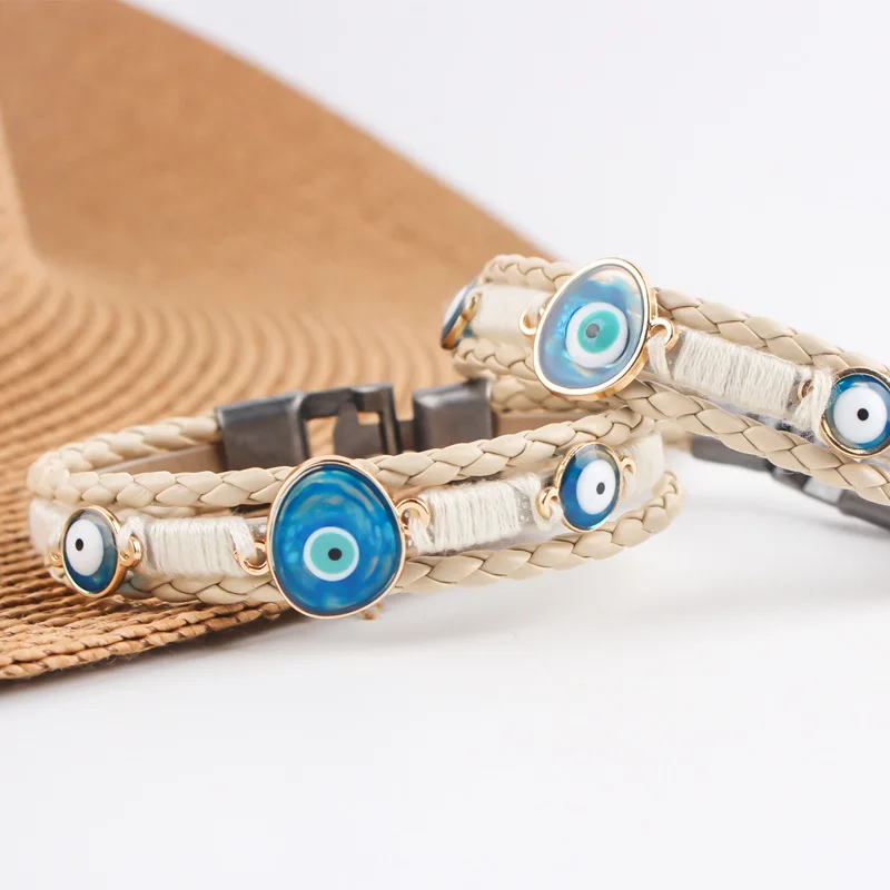 Attractive Design Multiple Layers Hand-braided Eye Leather Woven Bracelet with High Popularity