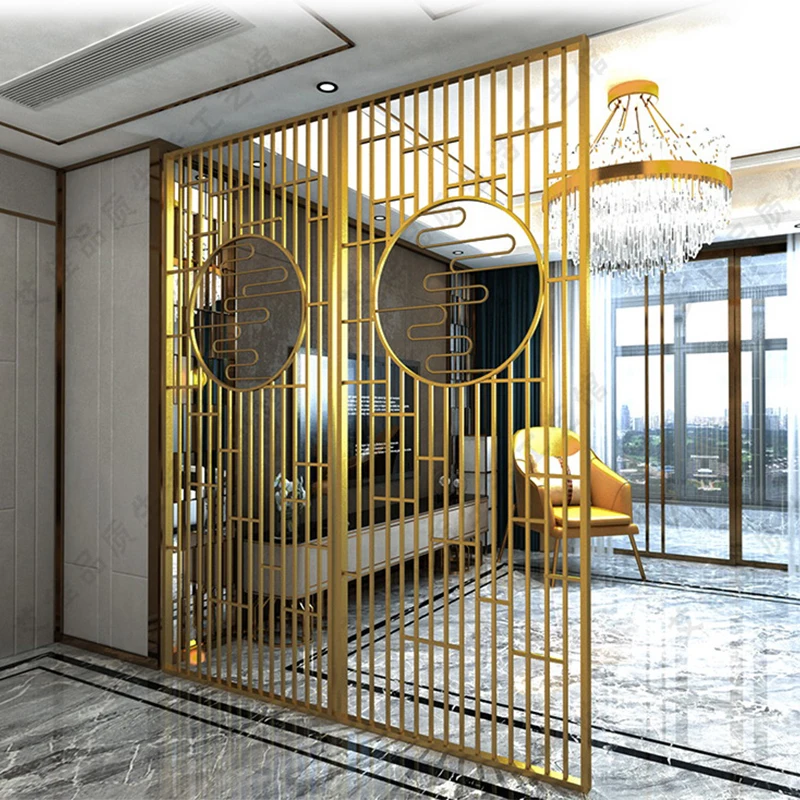 Oriental hotel wall partition decorative gold stainless steel room divider