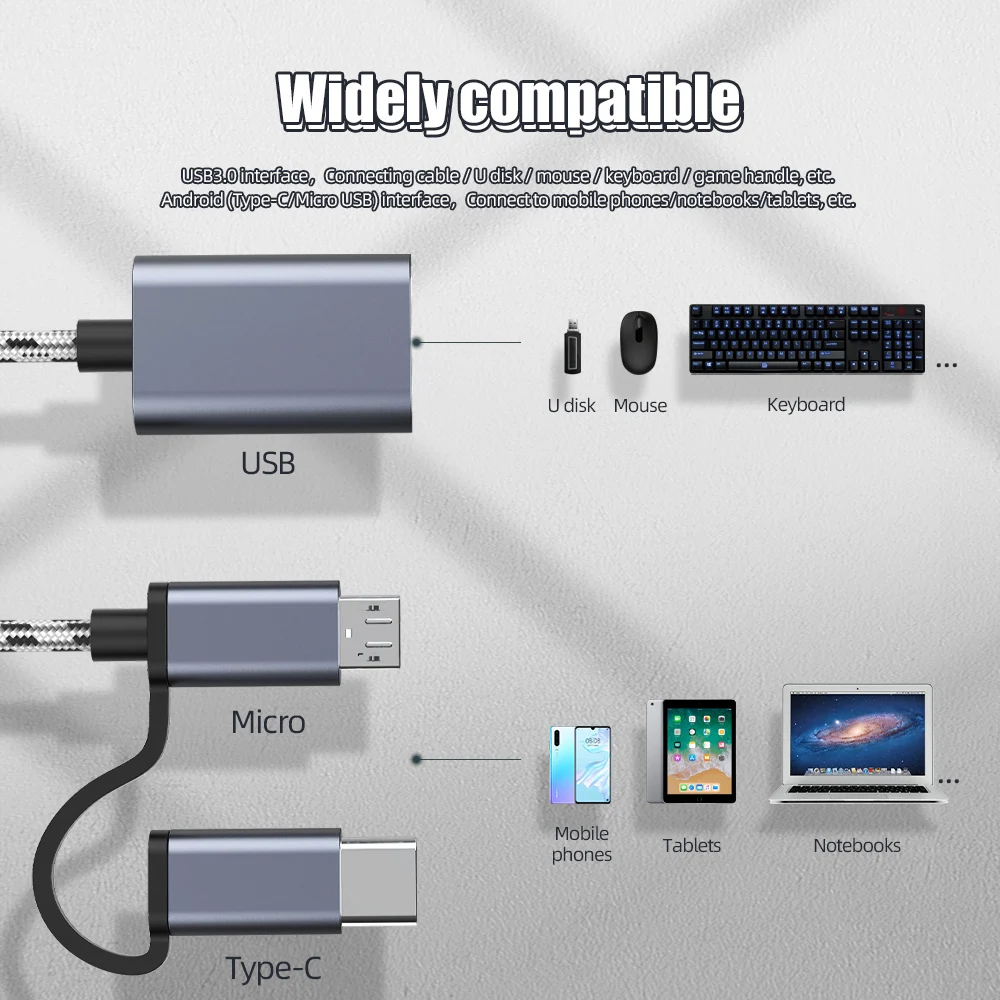 Pogo 2 in 1 Micro USB Type C Adapter Cable For Samsung S10 Xiaomi Huawei Tablet Micro USB C Male to USB3.0 Female OTG Adapter