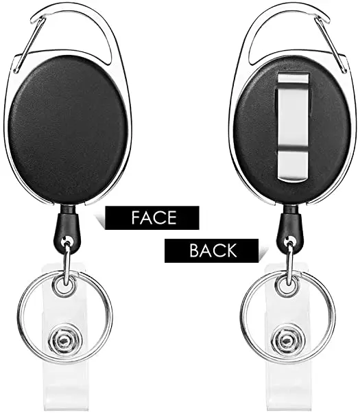Retractable Badge Holder with Carabiner Reel Clip and Key Ring for ID Card Key Keychain Holders Black