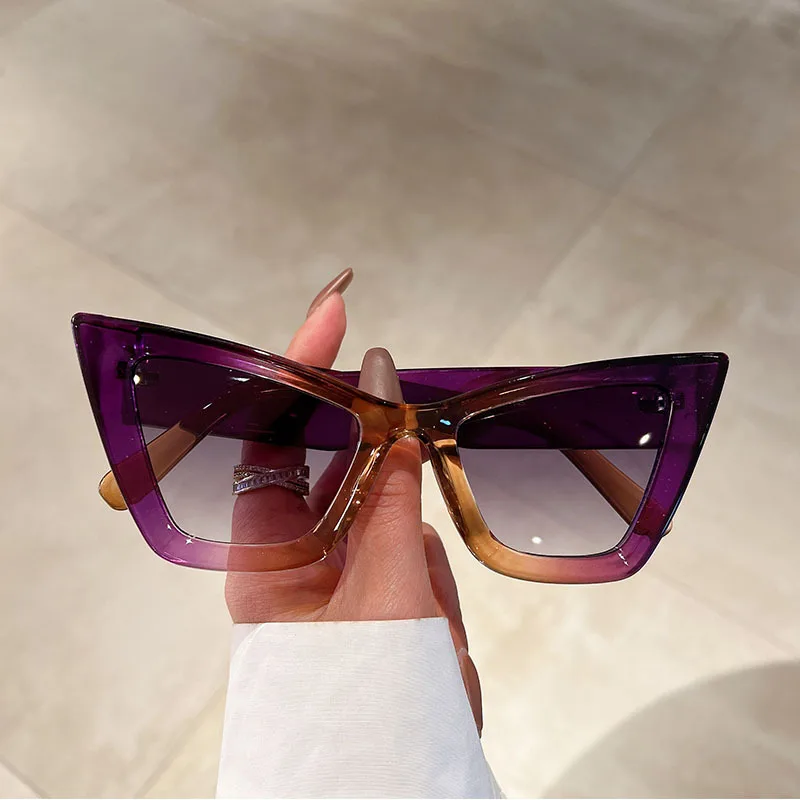 Trendy purple large oversized sunglasses big cat eye sun glasses plastic uv shades glasses men eyewear custom logo