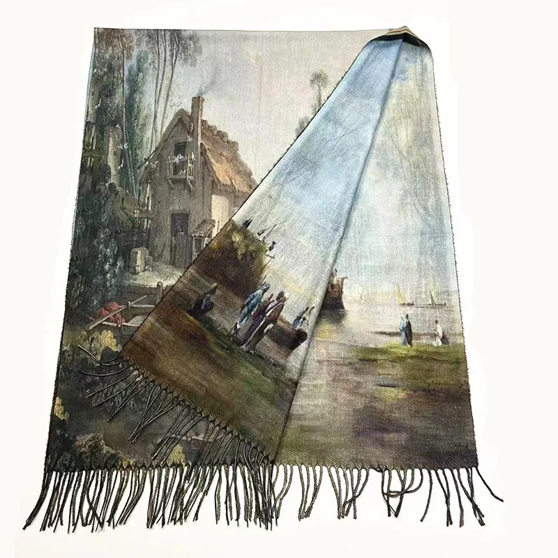 Long size Wholesale Winter neck luxury brand Shawl Scarf With Tassel  double sides print design custom  music festival  pashmina