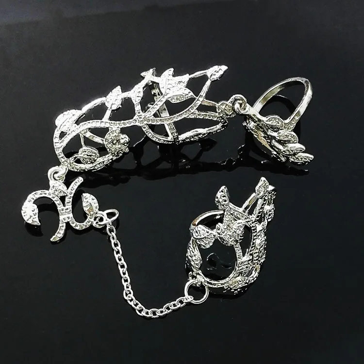 Fashion Punk Rock Gothic Gold Silver Hollow Carved Flowers Crystal Double Full Finger Knuckle Armor Ring