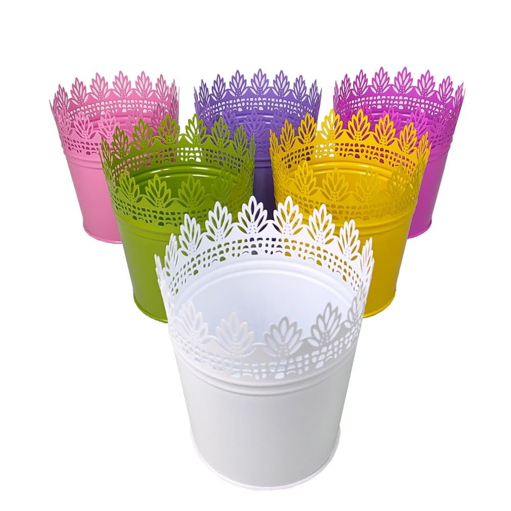 Nordic hollowed lace flower vase arrangement metal flower pot tin storage bucket simulation flower bucket home decoration