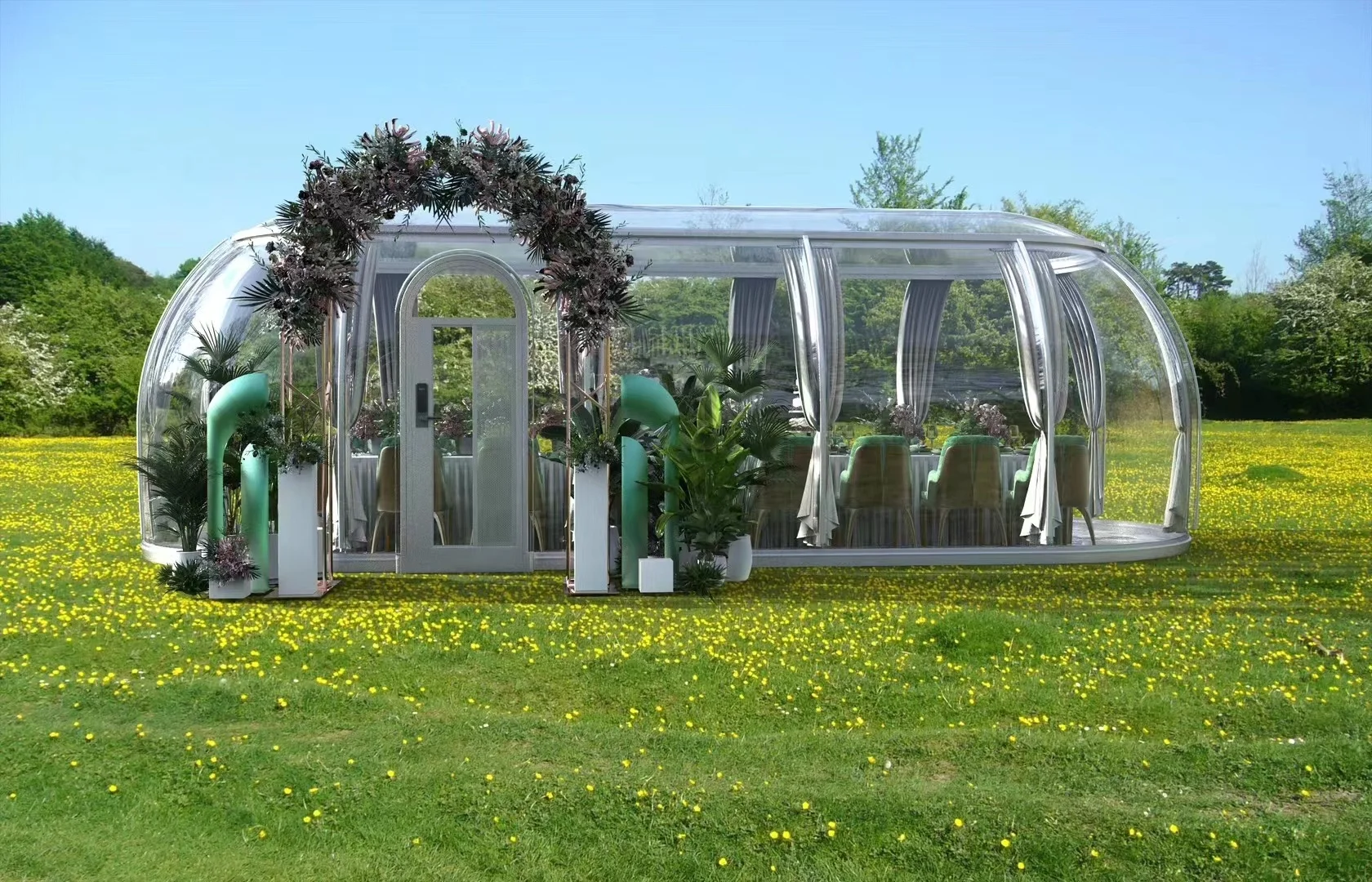 Lucidomes 4x7M Camping Cabin House wedding tent Transparent Dome PC Geodesic Igloo garden room