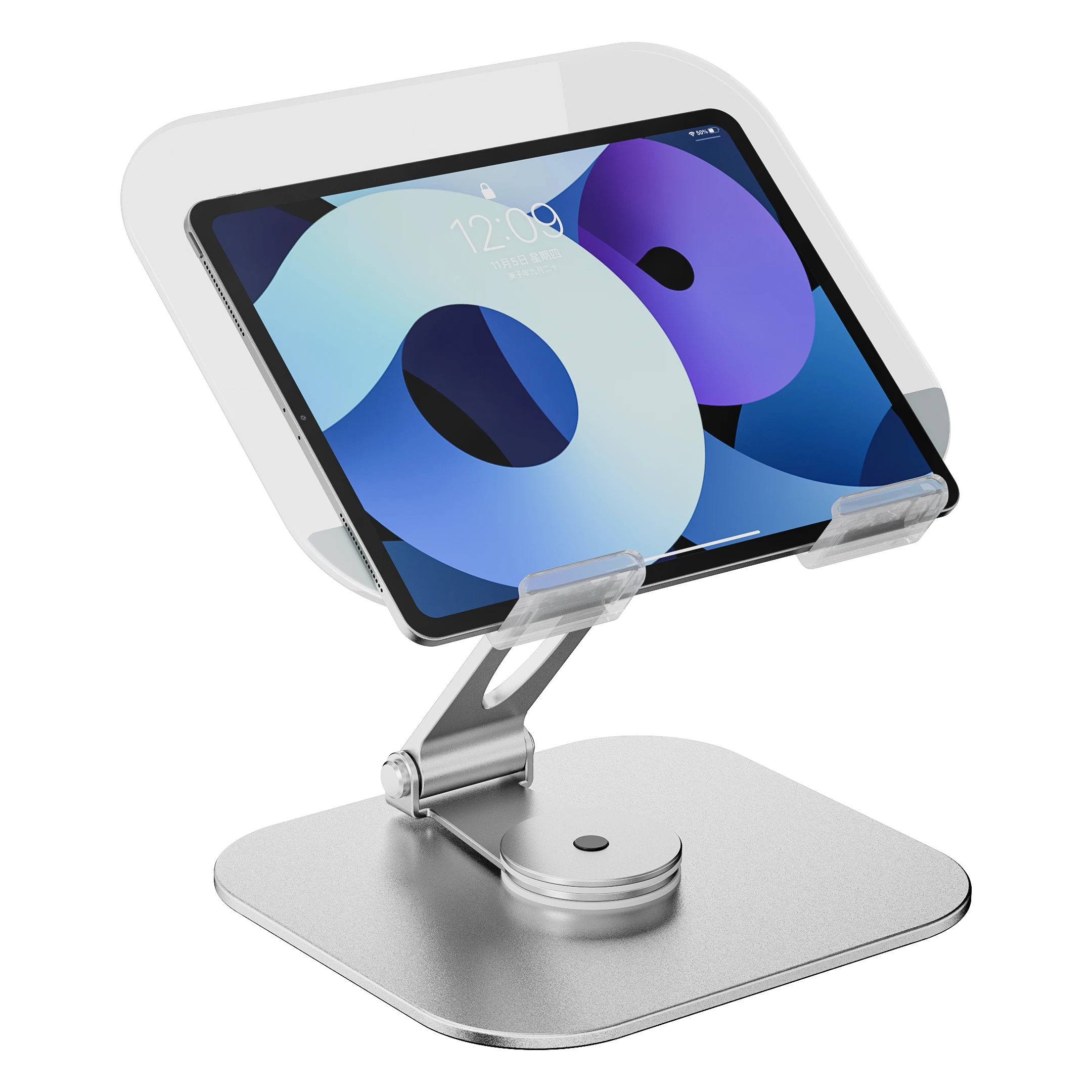 Clear Foldable Desktop Tablet Holder Portable folding Tablet Stand 360 degree rotation