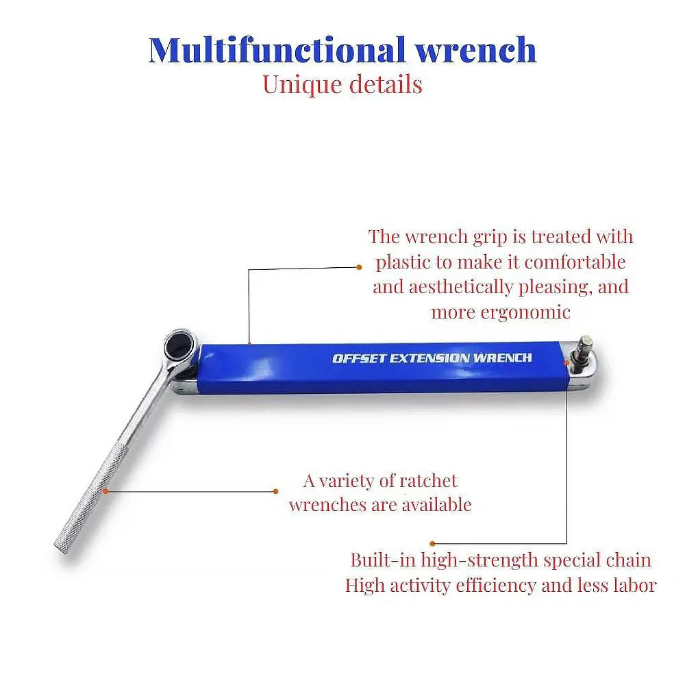 Offset Extension Wrench High-Carbon Steel 15.4inch Impact Socket Ratchet Wrench Tool with 1/4inch 3/8inch 1/2inch Square Wrench