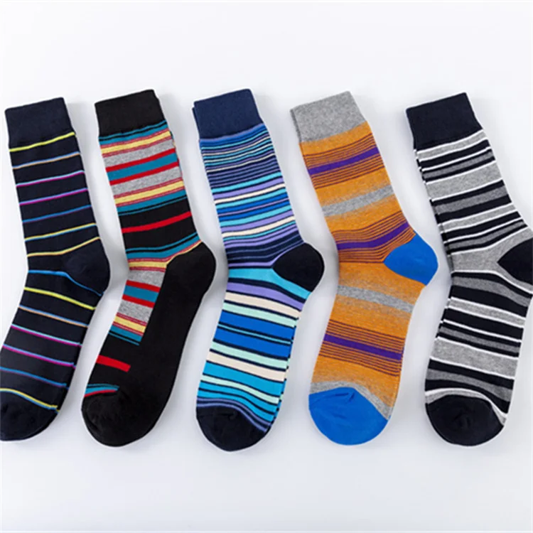 Fashion Breathable Gout Striped Rib Cotton Socks Mid Crew Custom Jacquard Knit Man Socks