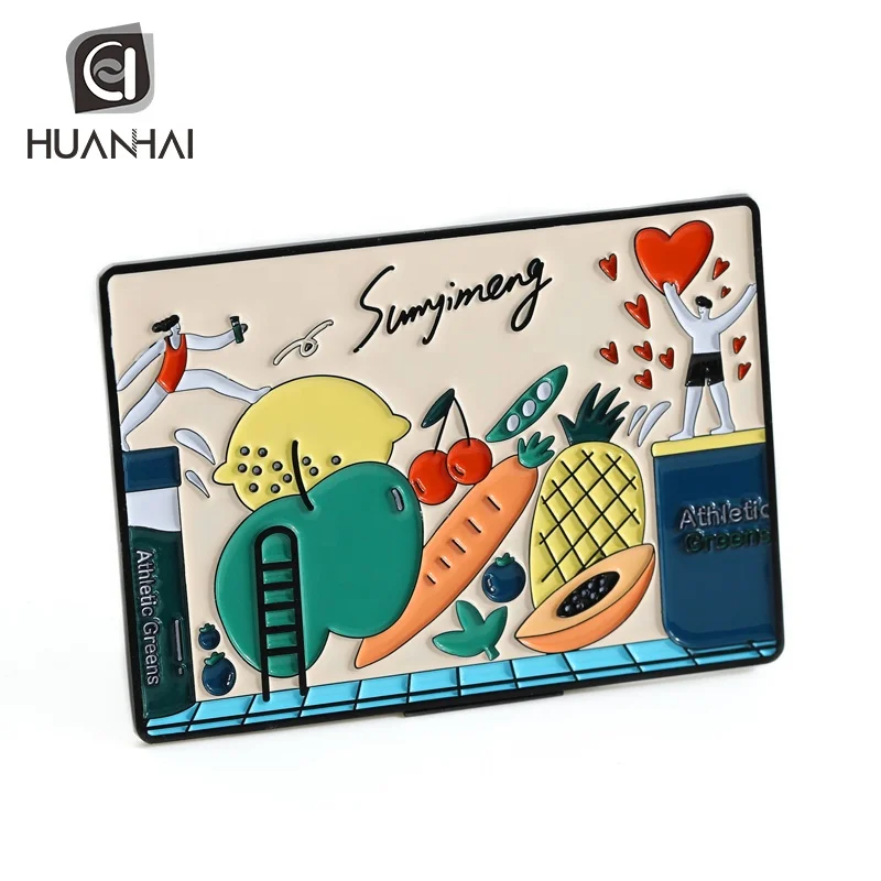 custom black plated enamel logo fruit aluminum alloy metal souvenir fridge magnet