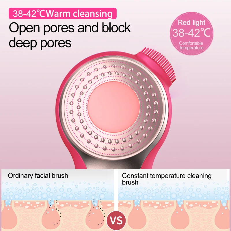 Electric Facial Cleansing Brush Face Massage for Cleansing and Exfoliating Silicone Face Scrub Brush With Red Blue LED Lighting