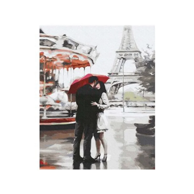 Oil painting on canvas original art rainy lovers with umbrella decor large wall art floral painting wall Pictures