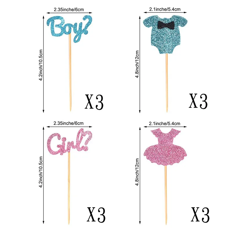 Gender Reveal Cake Decorating Insert Blue Pink 12 Pieces Boy Girl Baby Birthday Party Sticks