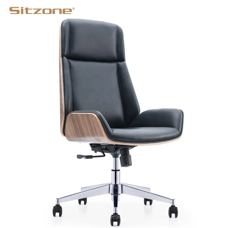 Sitzone Bentwood Plywood Seat Leather Wooden Executive Conference Home Office Chairs