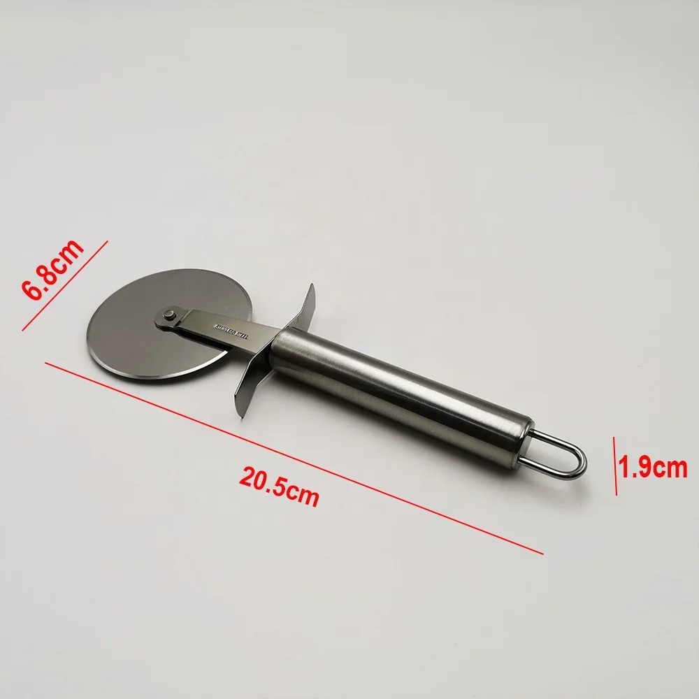 3 In 1 Stainless Steel Pizza Cutter Server Metal Pizza Peel Set With Wooden Handle