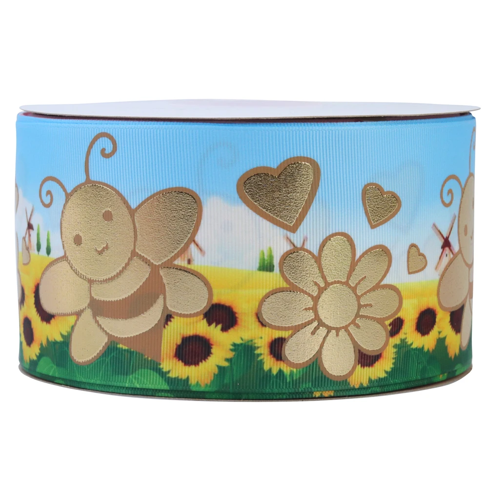 Весенняя голограмма RIMIS лента с принтом в рубчик цветная пчелы для рукоделия бантом