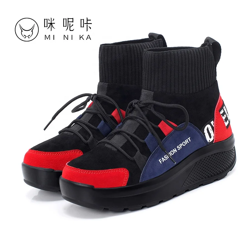  Minika 2020 Новый дизайн женские уличные теплые защитные сапоги на платформе из хлопчатобумажной ткани увеличивающие рост