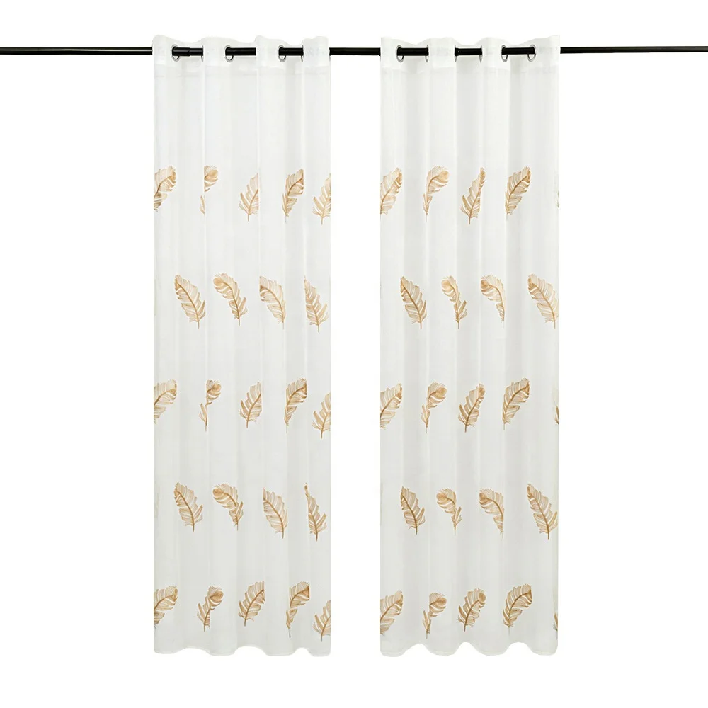 Nice Feather Embroidery Ready to Ship Curtain Child Kids Room Non-toxic and Simple Healthy Window Sheer Plumage Curtain